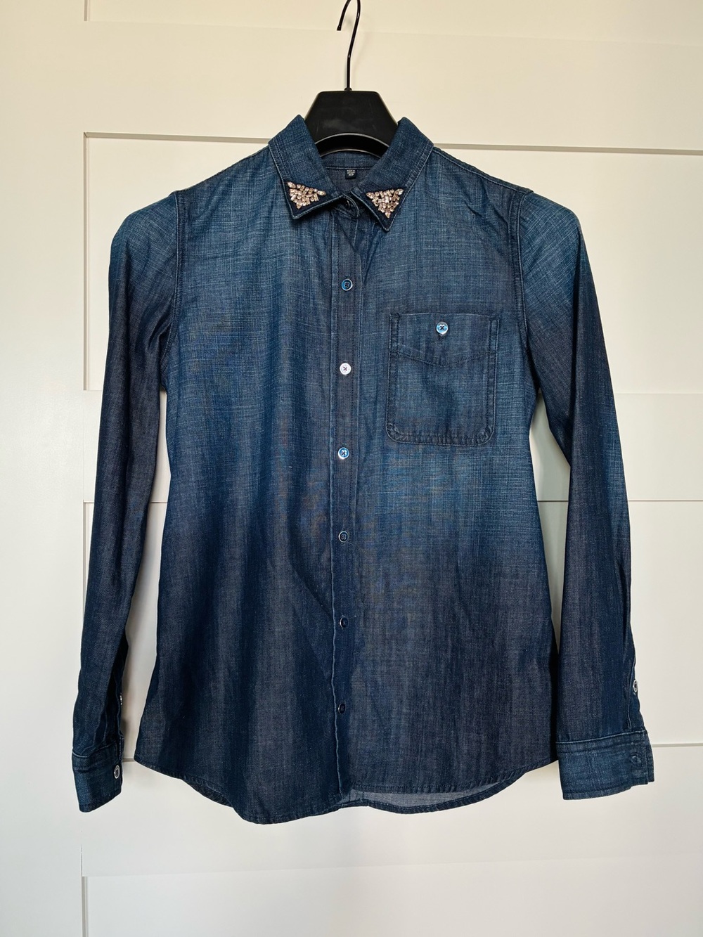 7 For All XS Mankind Rhinestone Embellished Collar Denim Shirt